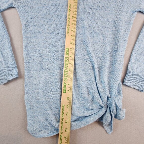 White + Warren Sweater Womens XS Blue Pullover 100% Linen Lightweight Tie Hem - Picture 6 of 9